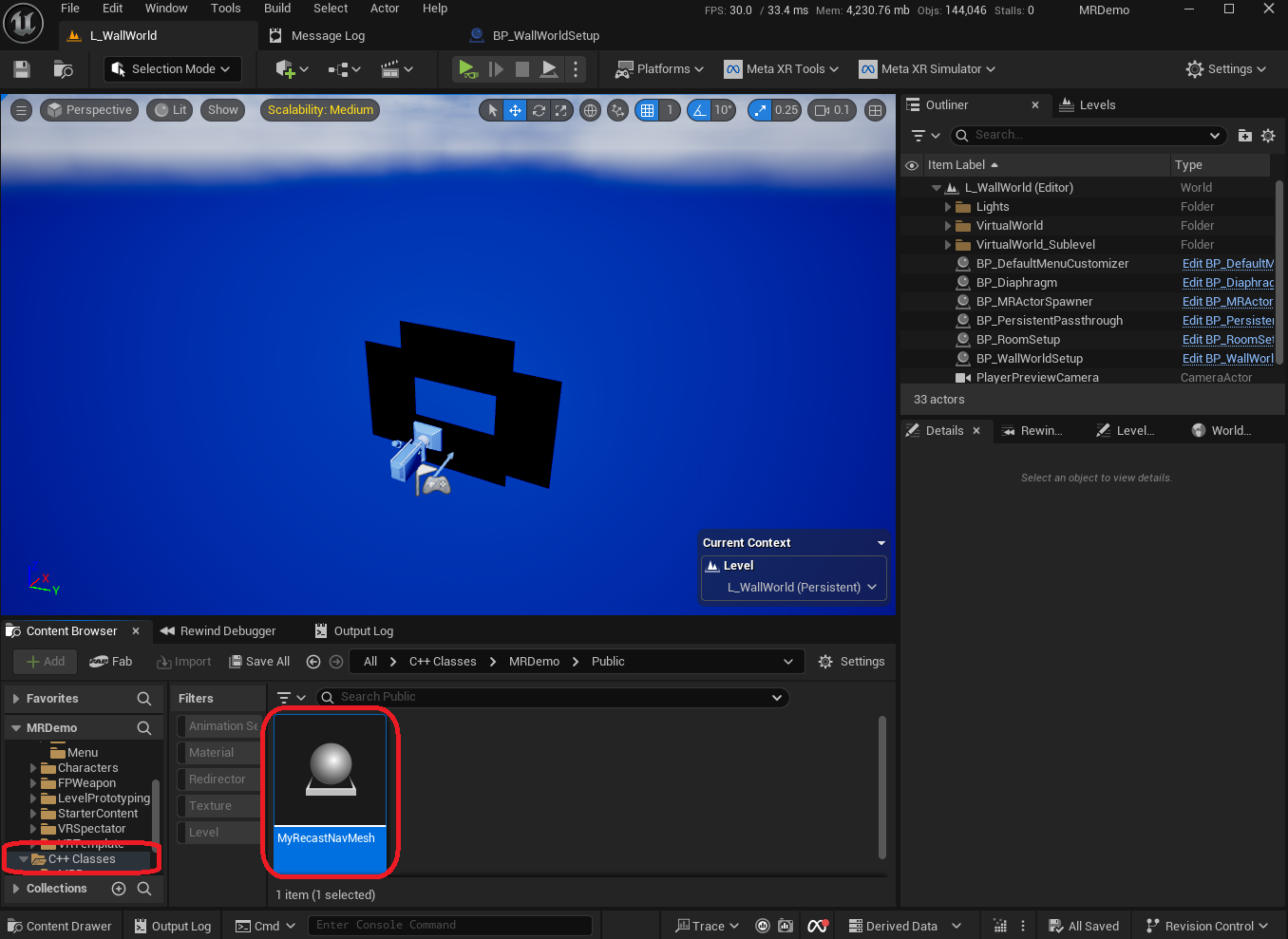 Our C++ class is visible in the content browser
