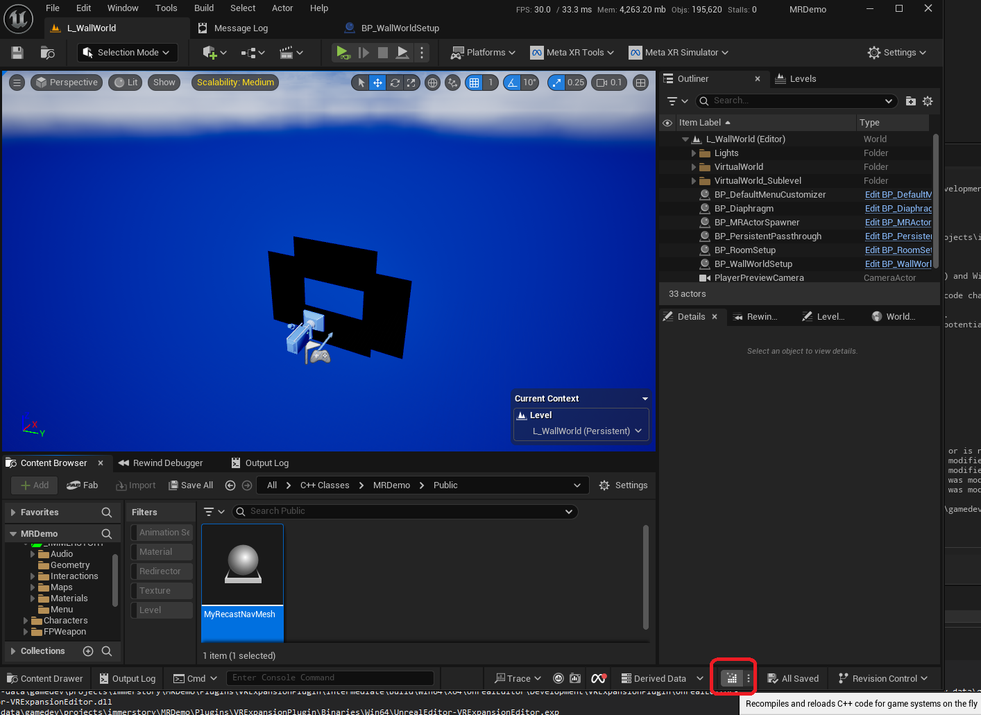 Rebuilding our C++ code in the editor