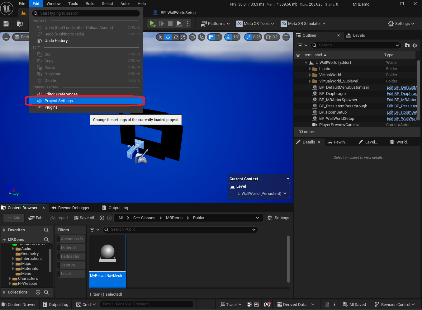 Open Project Settings