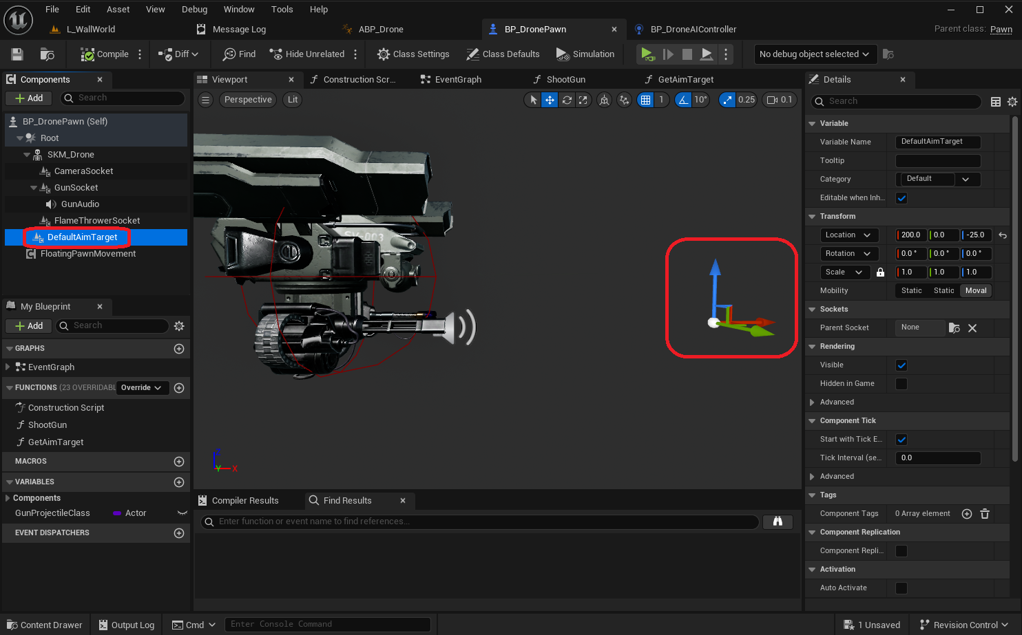 Default aim target component in pawn blueprint