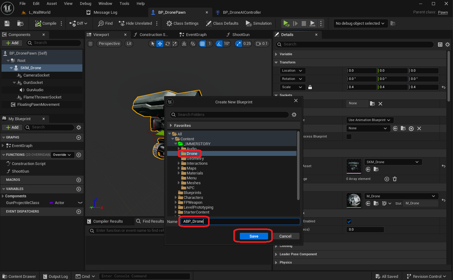 Name the new Animation Blueprint for the drone