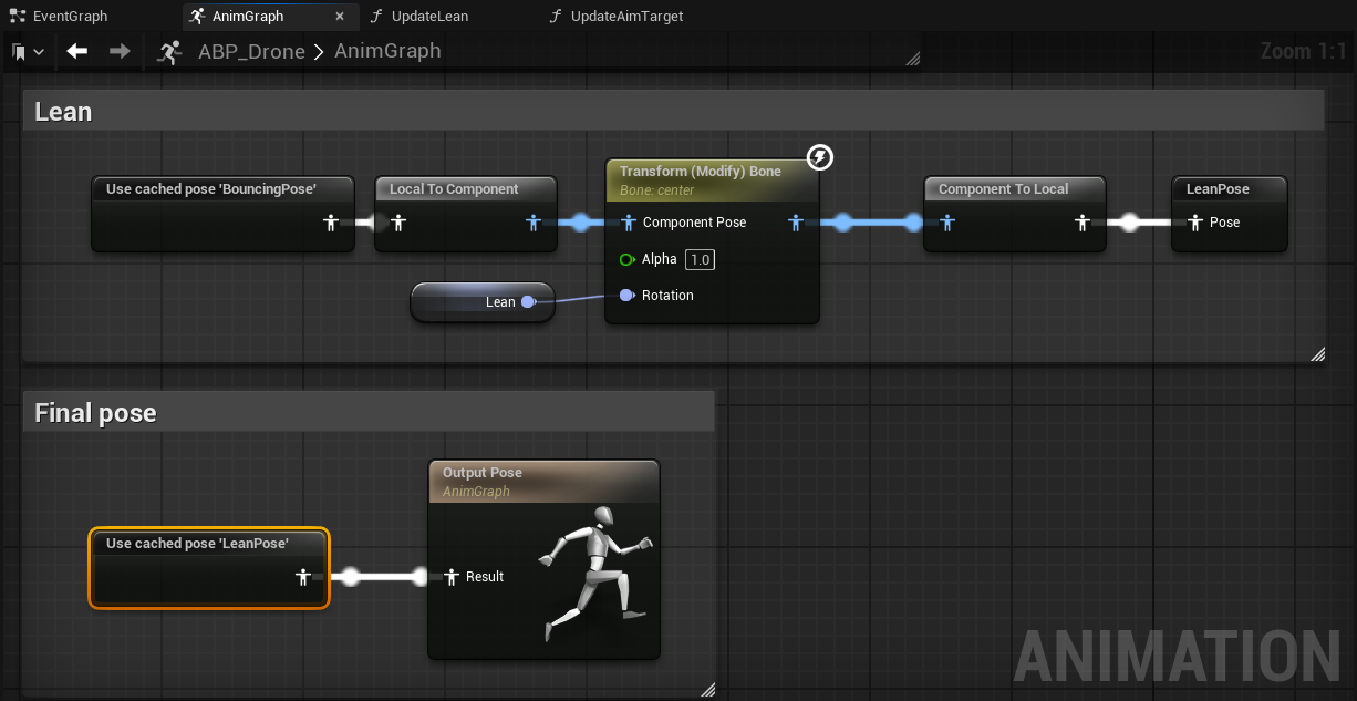 Applying the lean and composing the final pose in the animation blueprint
