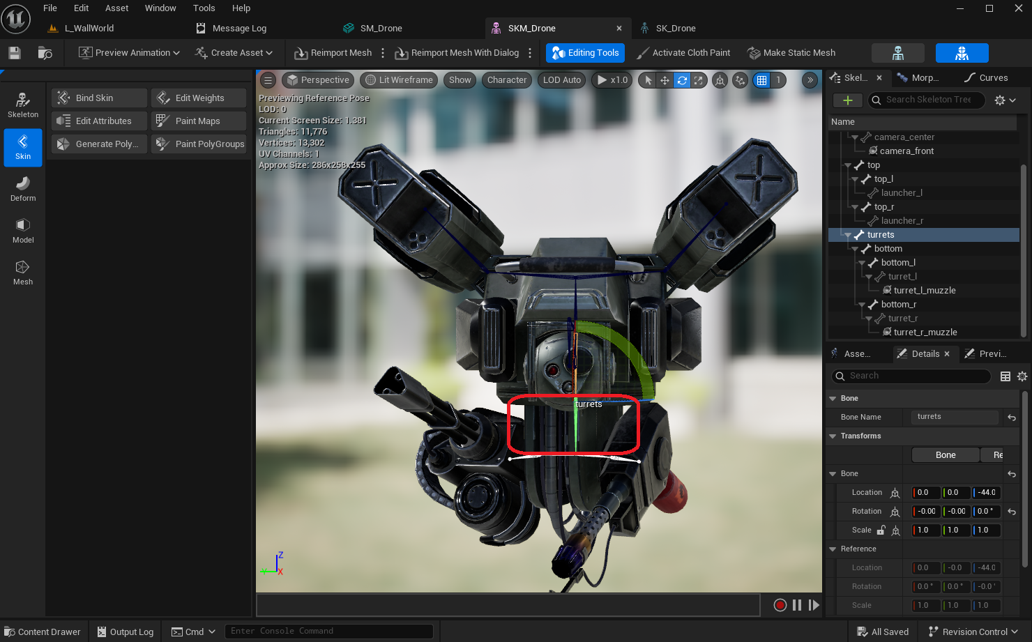 Rotating the turrets bone looks properly now, without unintended stretching and bending
