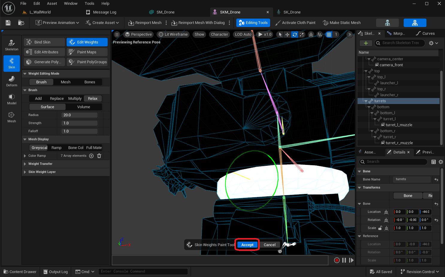 Influence for the turrets bone after manual fine tuning